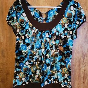 Stylish Women's Floral Top - Blue and Brown